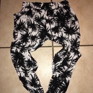 Loose pants black palm trees on white